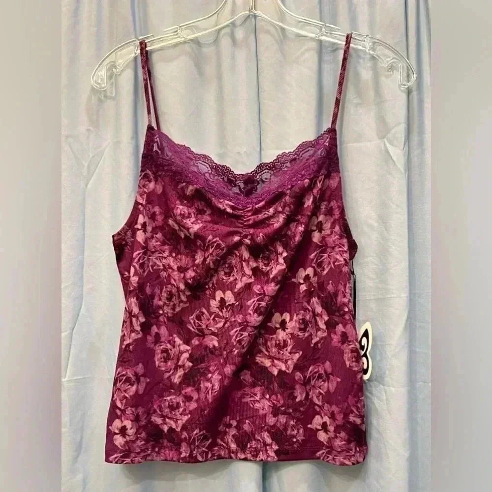 Self Esteem Women's Floral Lace V-Neck Camisole Spaghetti Strap Top Size L